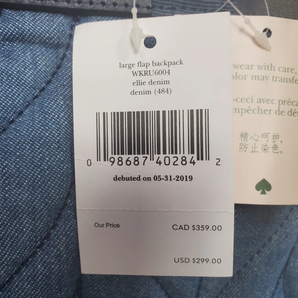kate spade Quilted Denim Blue Backpack - Picture 7 of 7